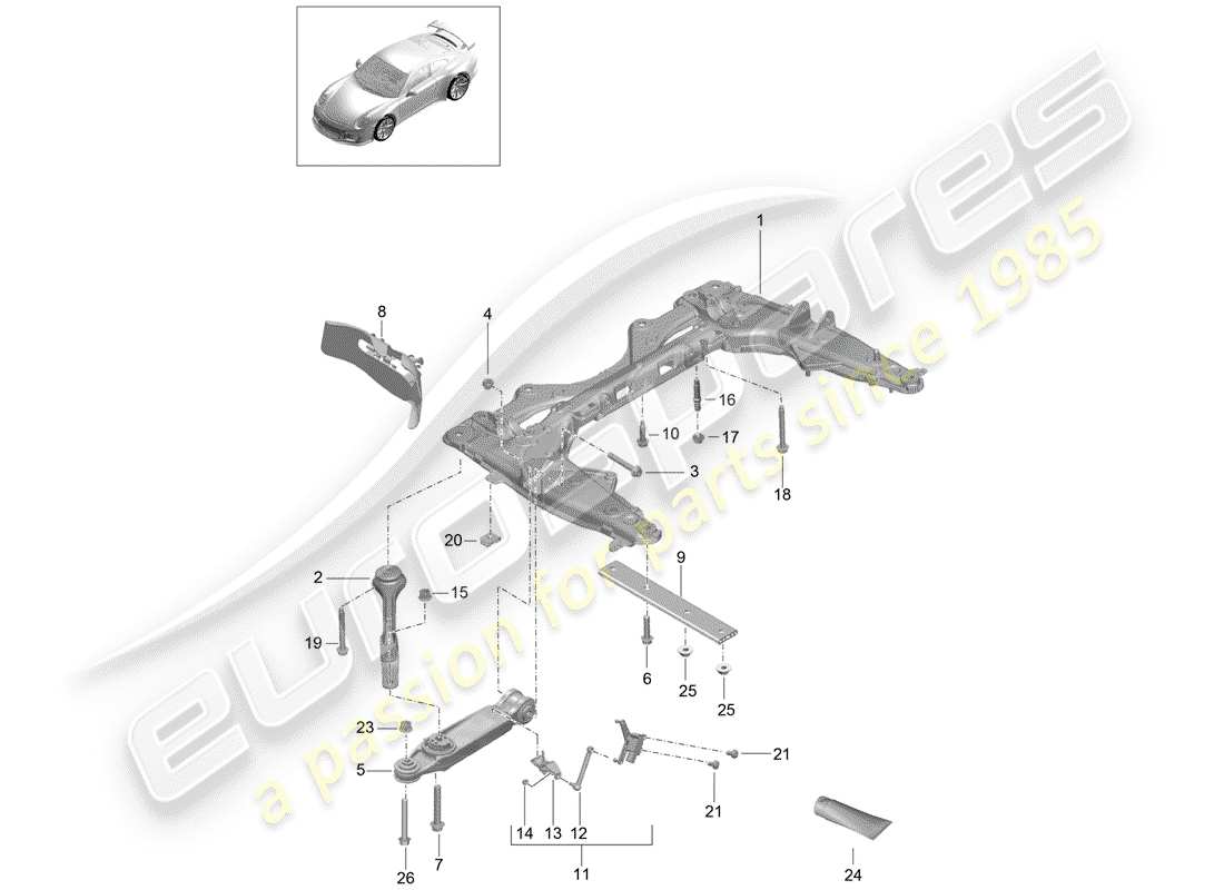 porsche 2018 (991-2 r/gt3/rs) travesaño diagrama de piezas