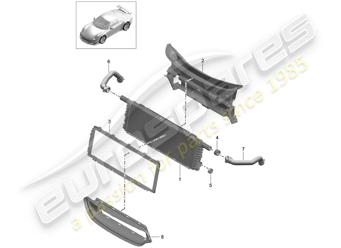 porsche 2017 (991-2 r/gt3/rs) diagrama de piezas del radiador