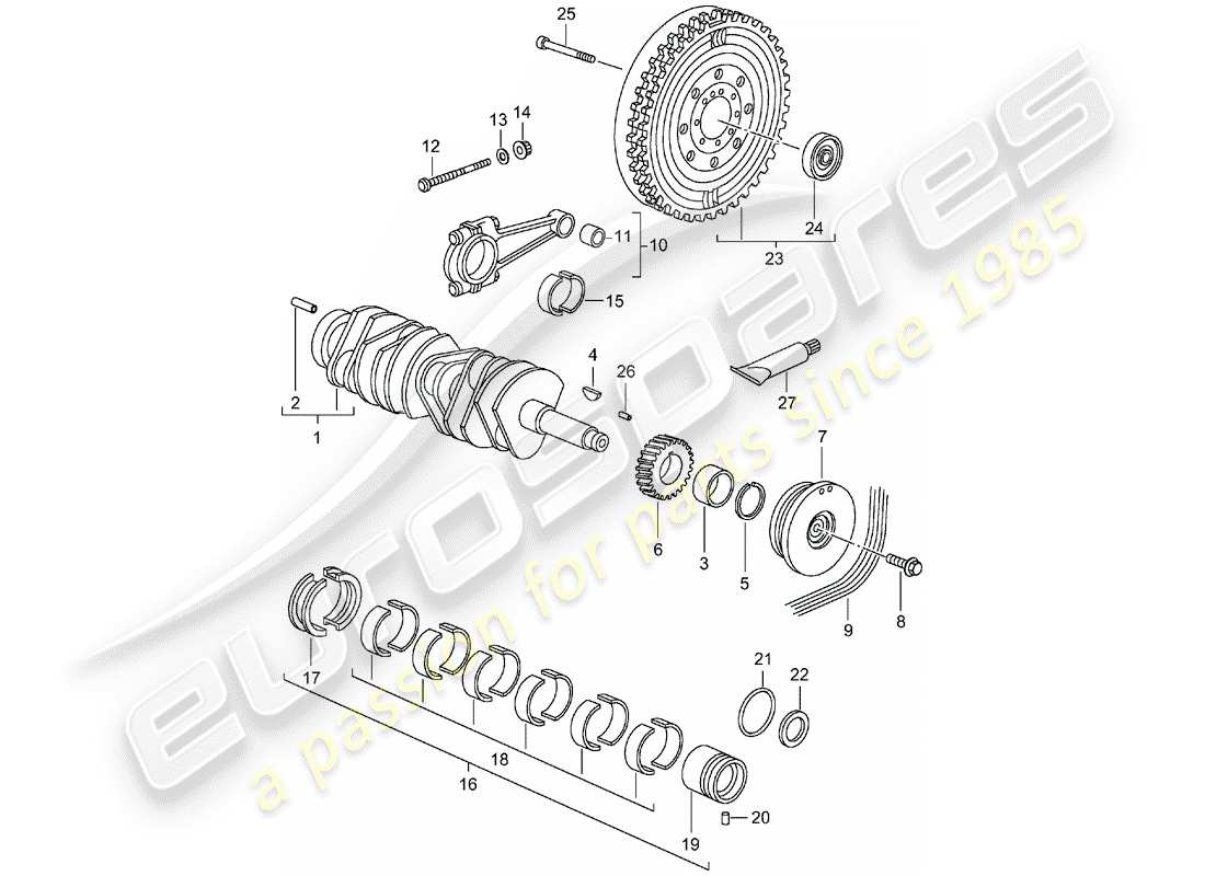 porsche 2003 (996 turbo / gt2) cigüeñal diagrama de piezas
