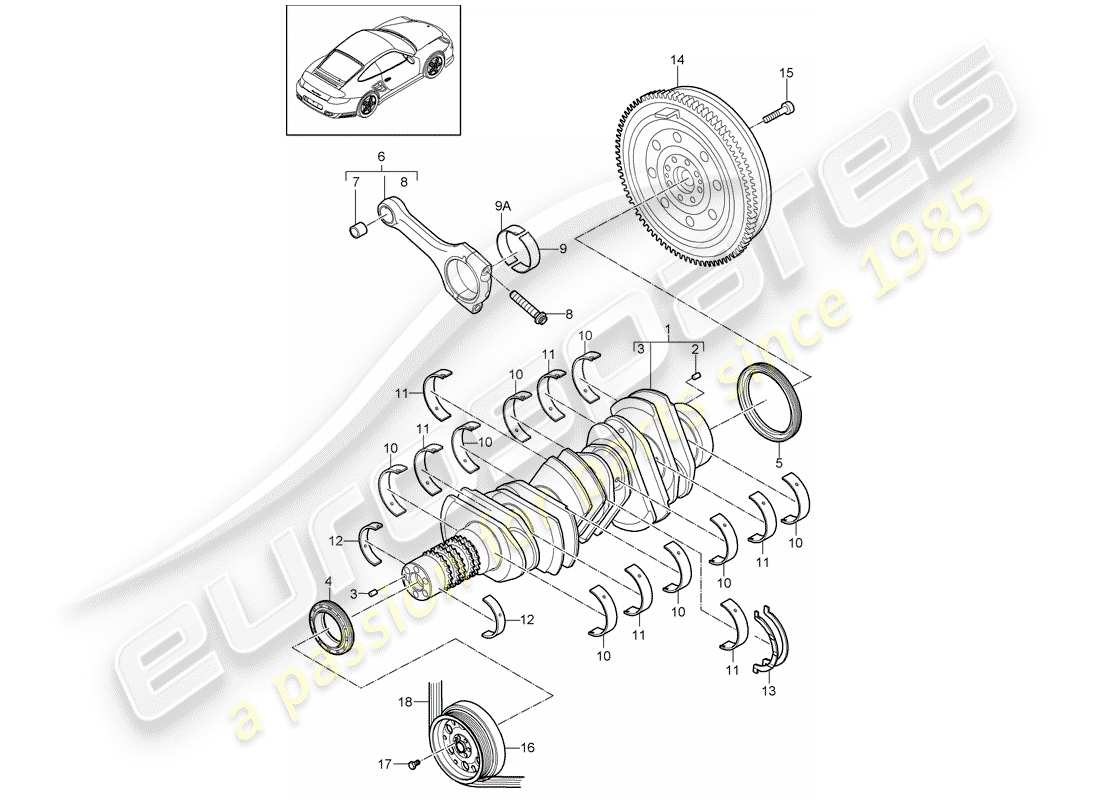 porsche 2012 (997-2 turbo / gt2 rs) cigüeñal diagrama de piezas