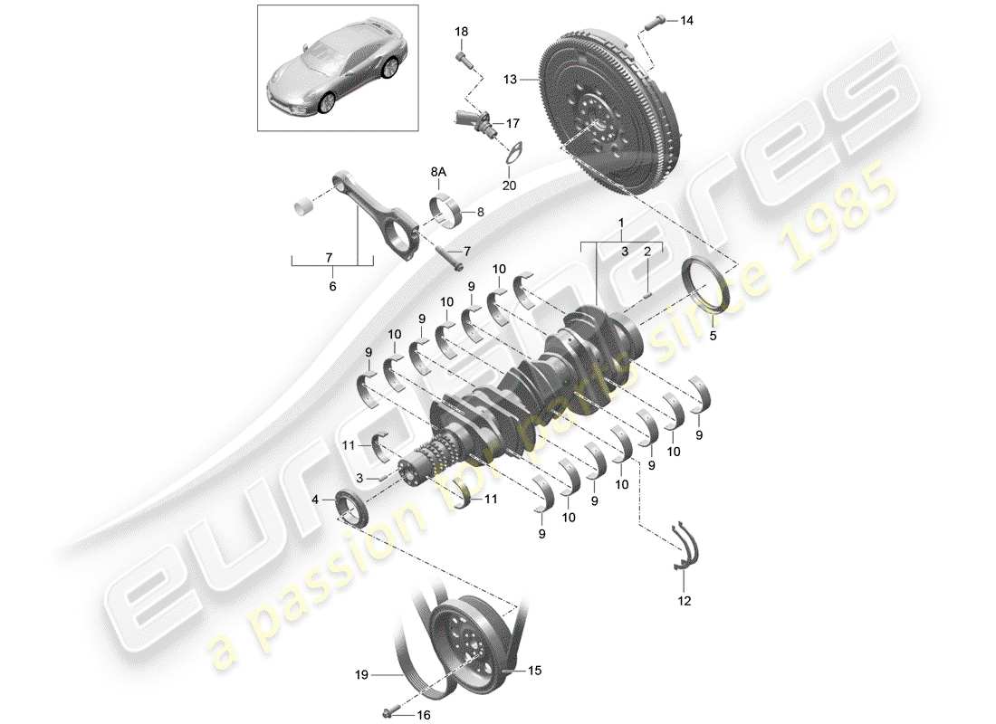 porsche 2020 (991-2 turbo) diagrama de piezas del cigüeñal