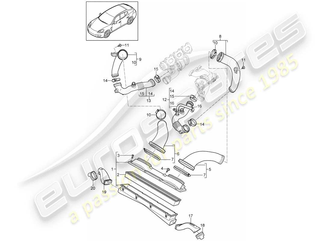 porsche 2013 (panamera 970) sistema de limpieza de aire diagrama de piezas