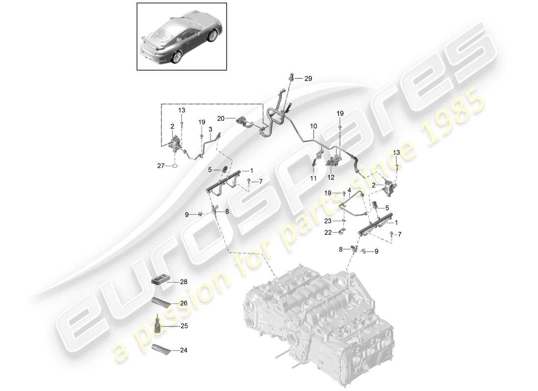 porsche 991r/gt3/rs (2015) diagrama de piezas del tubo de recogida de combustible
