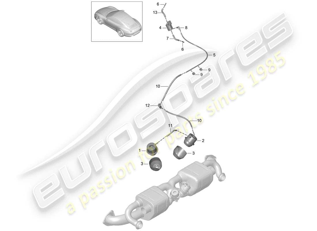 porsche 2014 (991-1) diagrama de piezas del sistema de escape