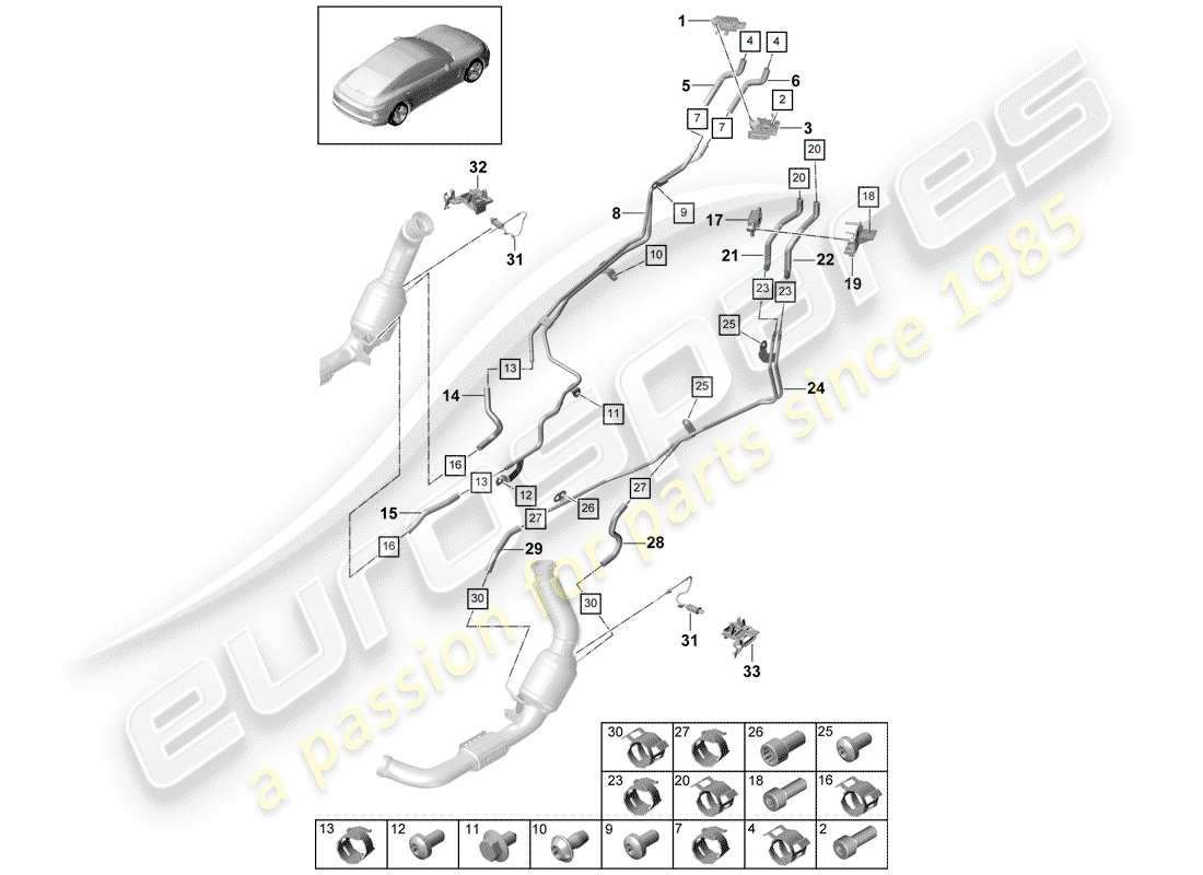 porsche panamera 971 (2017) sistema de escape diagrama de piezas