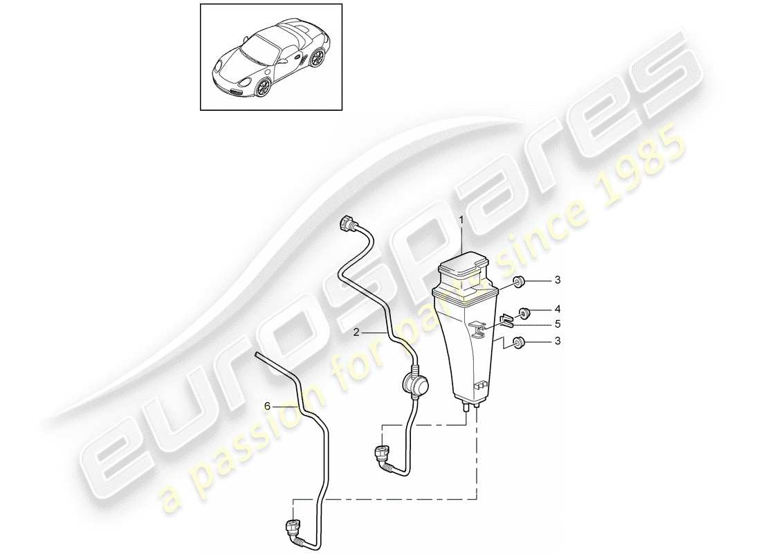 porsche 2011 (987 boxster) diagrama de piezas del recipiente de emisiones evaporativas