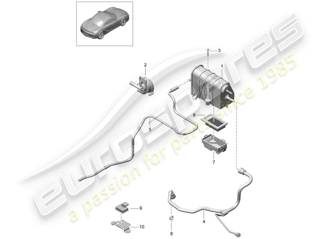 porsche 2013 (981 boxster) bote de emisiones evaporativas diagrama de piezas