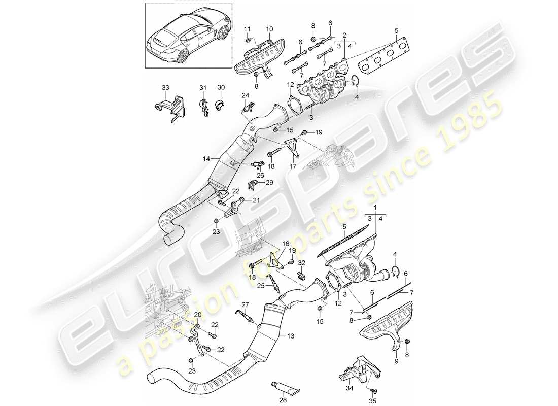 porsche 2011 (panamera 970) diagrama de piezas del sistema de escape