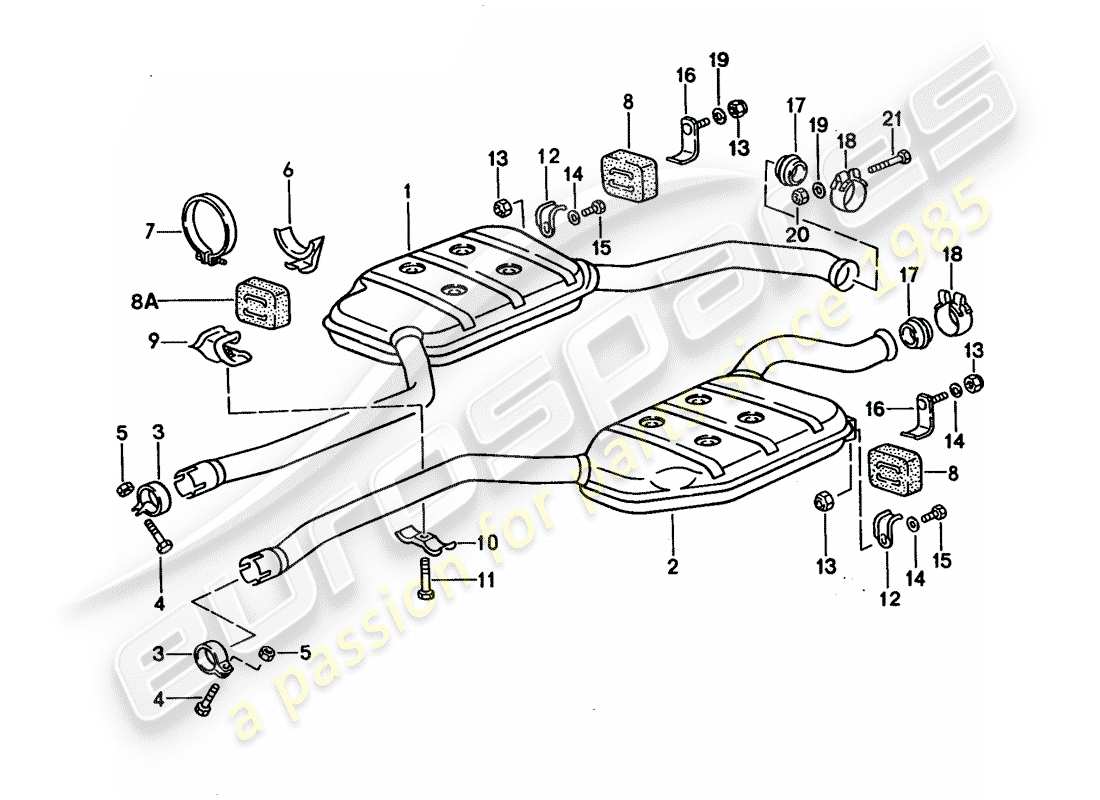 porsche 1995 (928) sistema de escape - silenciador intermedio diagrama de piezas