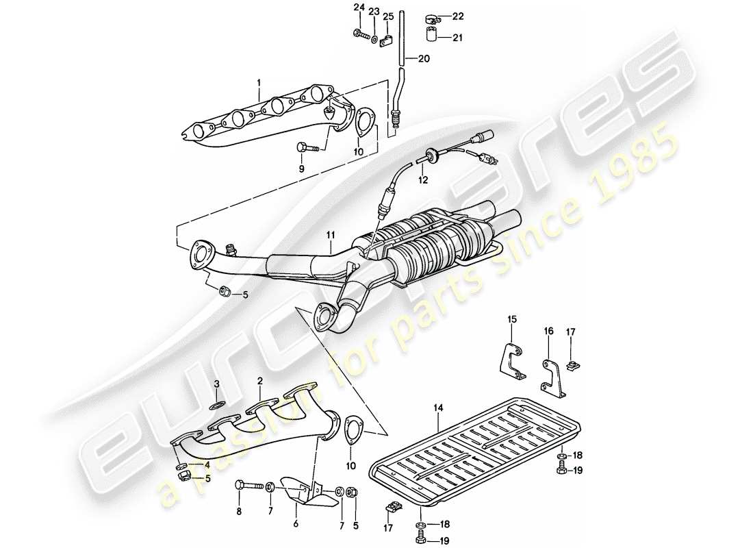 porsche 1983 (928) sistema de escape - catalizador diagrama de piezas