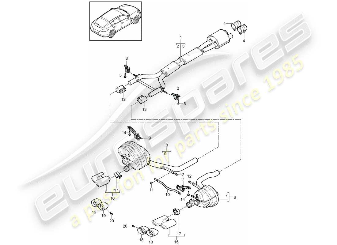 porsche 2012 (panamera 970) sistema de escape diagrama de piezas