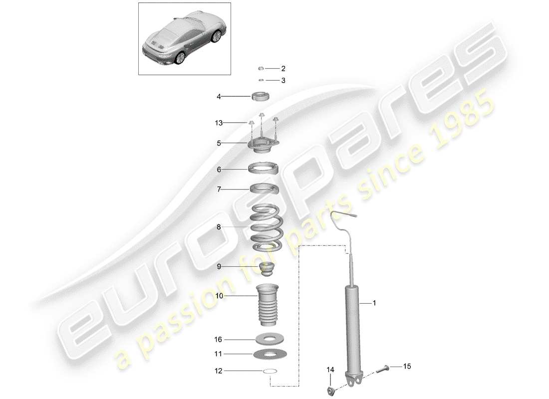 porsche 2016 (991-1 turbo) amortiguador diagrama de piezas