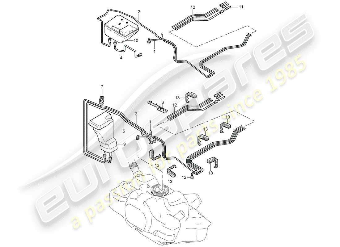 porsche 997 gt3 (2011) diagrama de piezas del sistema de combustible
