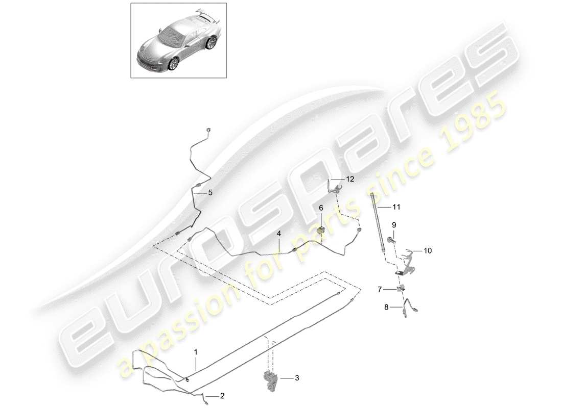 porsche 2015 (991-1 r/gt3/rs) diagrama de piezas de la línea de freno