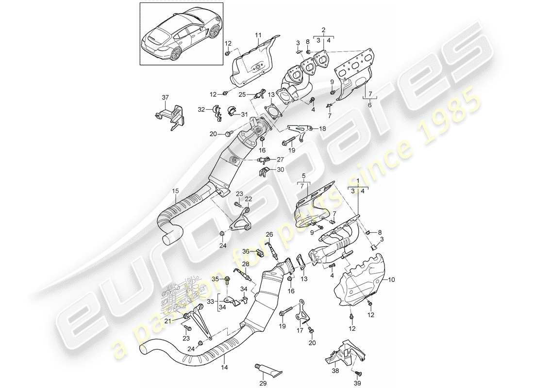 porsche 2016 (panamera 970) sistema de escape diagrama de piezas