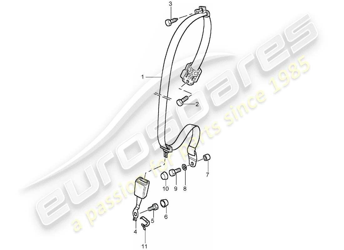 porsche 2003 (996 turbo / gt2) cinturón de seguridad diagrama de piezas