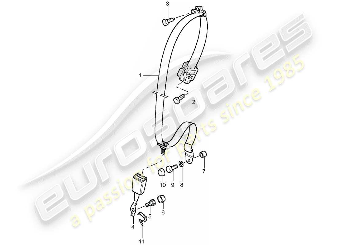 porsche 996 t/gt2 (2003) diagrama de piezas del cinturón de seguridad