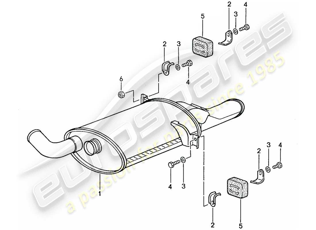 porsche 1988 (928) sistema de escape - silenciador - escape diagrama de piezas