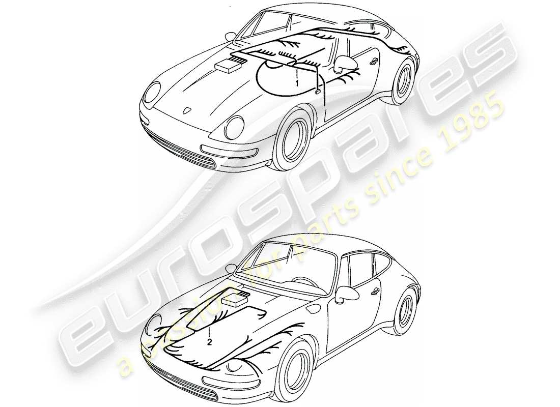 porsche 1998 (993) arneses de cableado - habitáculo - maletero delantero esquema de piezas