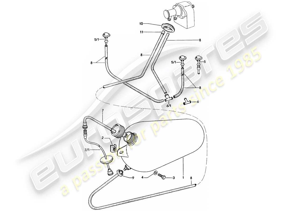 porsche 1970 (914) windshield washer unit diagrama de piezas