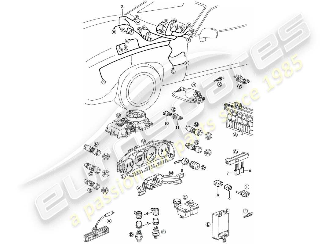 porsche 1983 (928) arnés - tablero diagrama de piezas