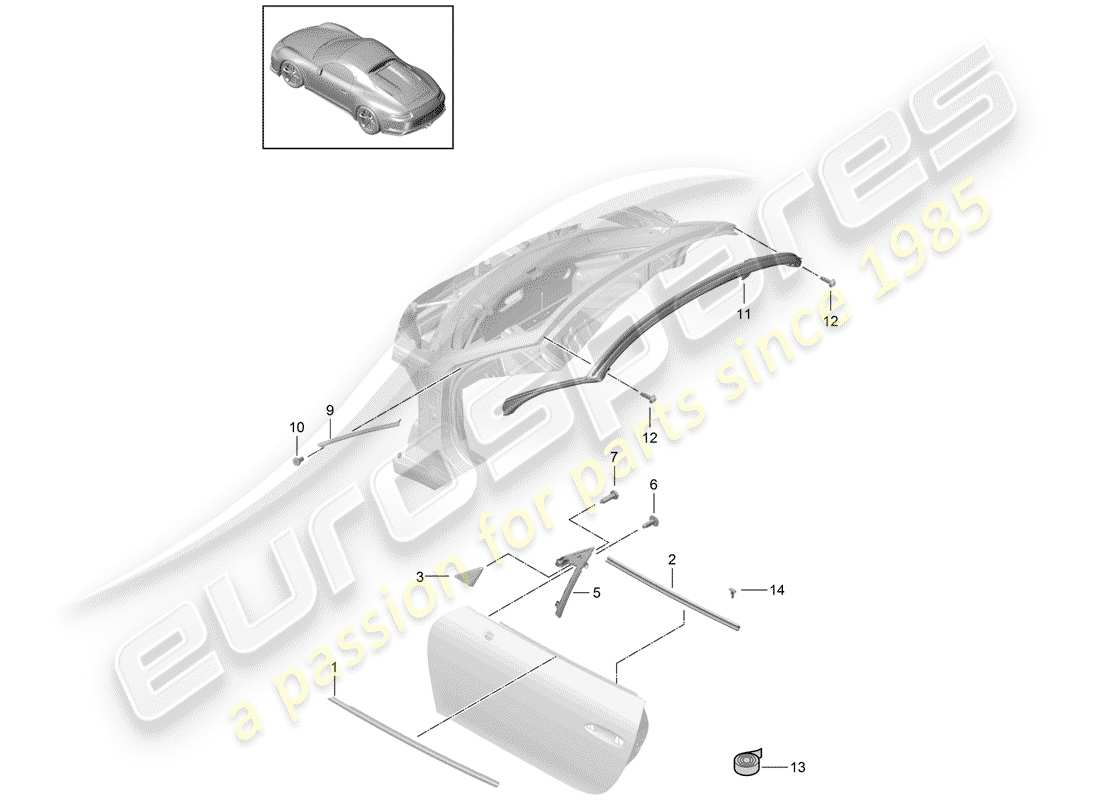 porsche 2017 (991-2 r/gt3/rs) junta de la puerta diagrama de piezas