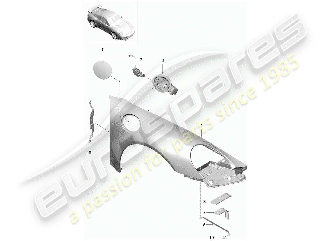 porsche 2017 (991-2 r/gt3/rs) diagrama de piezas del guardabarros