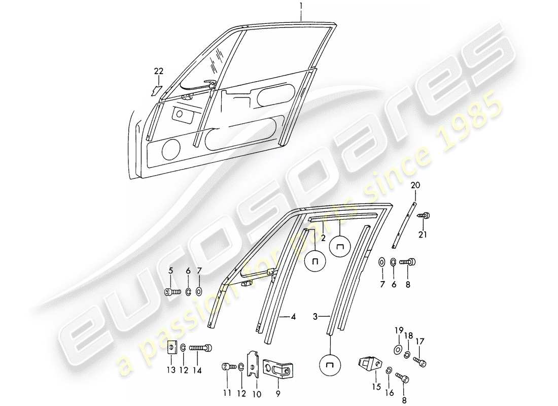 porsche 1966 (911/912) marco de la ventana diagrama de piezas