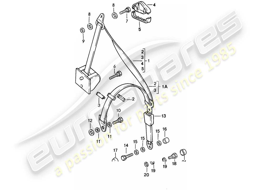 porsche 1983 (928) cinturón de seguridad - automático diagrama de piezas