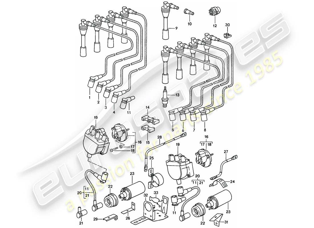 porsche 928 (1985) diagrama de piezas del sistema eléctrico del motor