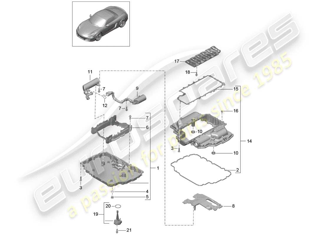 porsche 2015 (981 boxster) colector de aceite diagrama de piezas