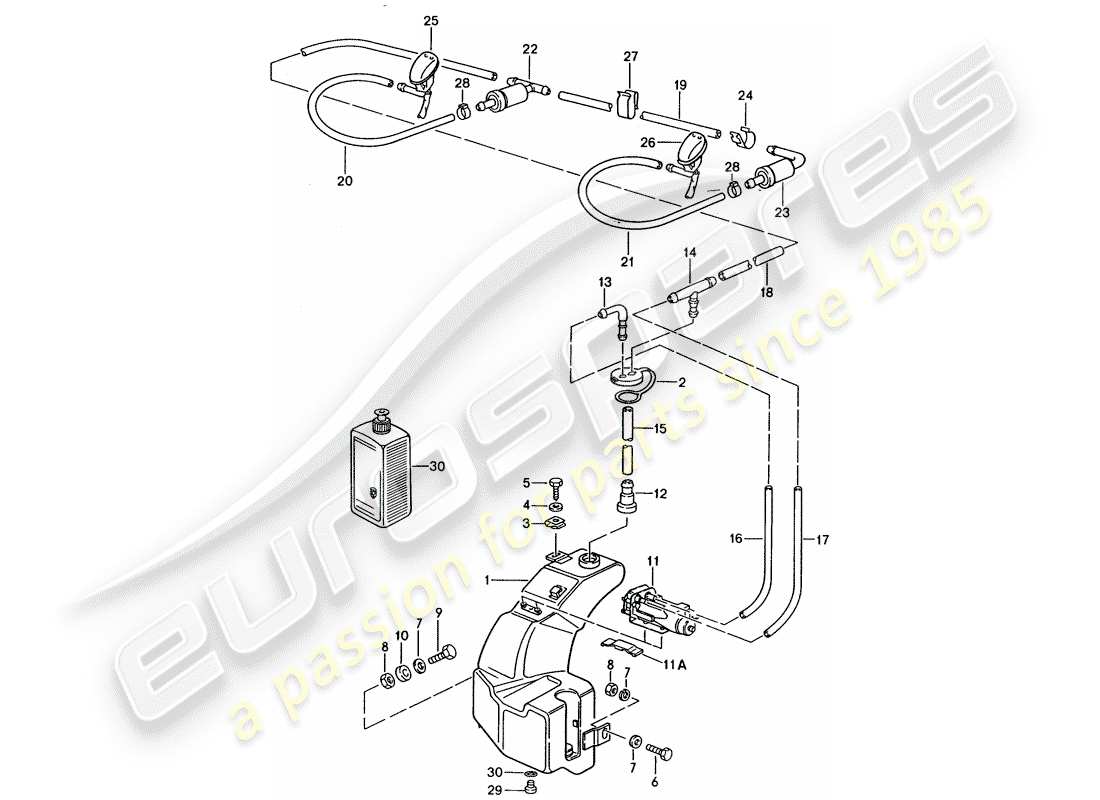 porsche 1986 (944) windshield washer unit diagrama de piezas