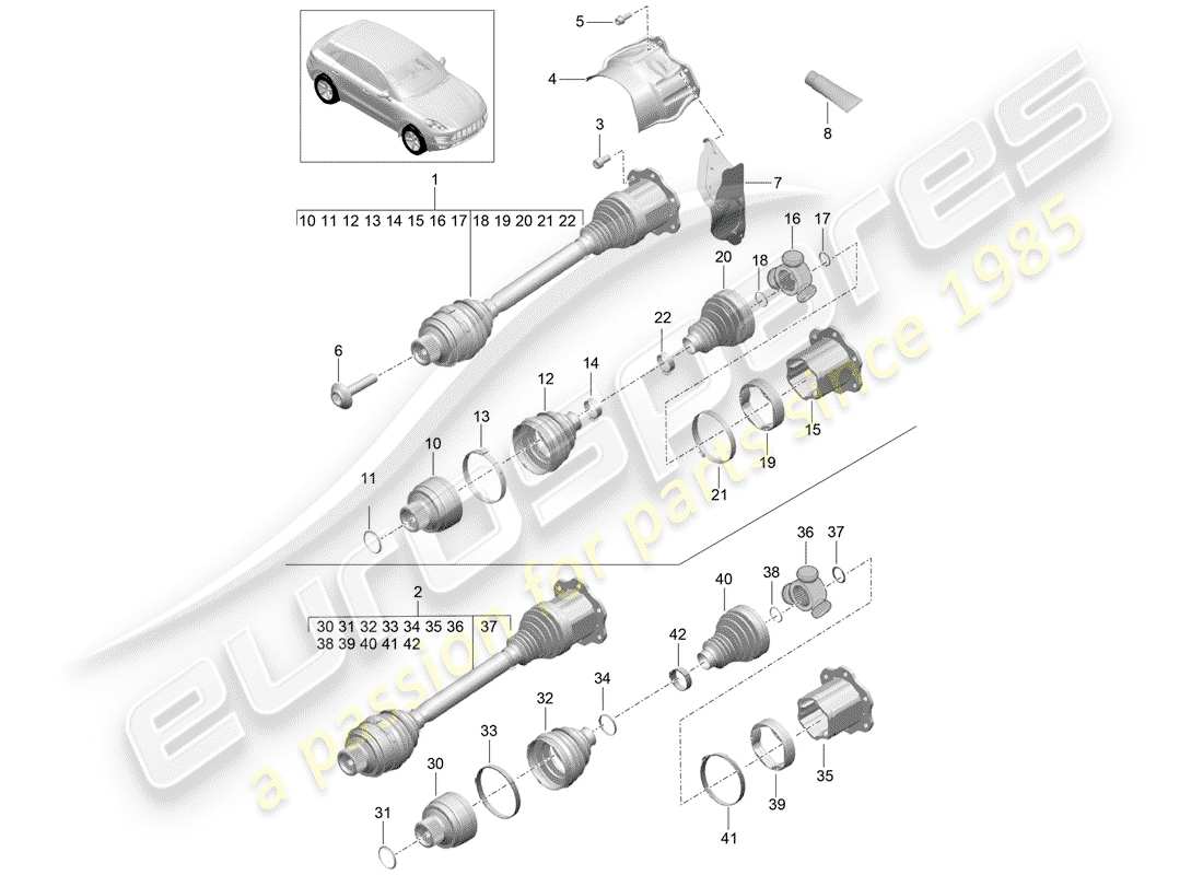 porsche macan (2016) diagrama de piezas del eje de transmisión