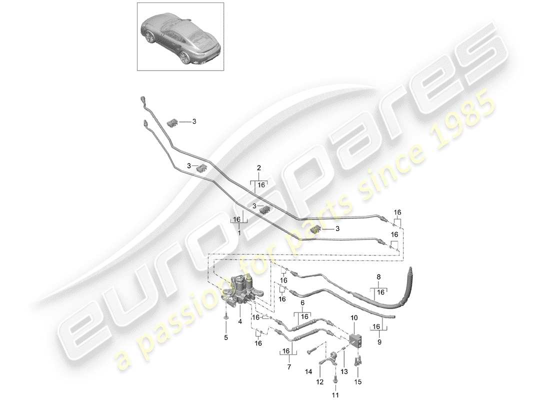porsche 2019 (991-2 turbo) línea hidráulica diagrama de piezas