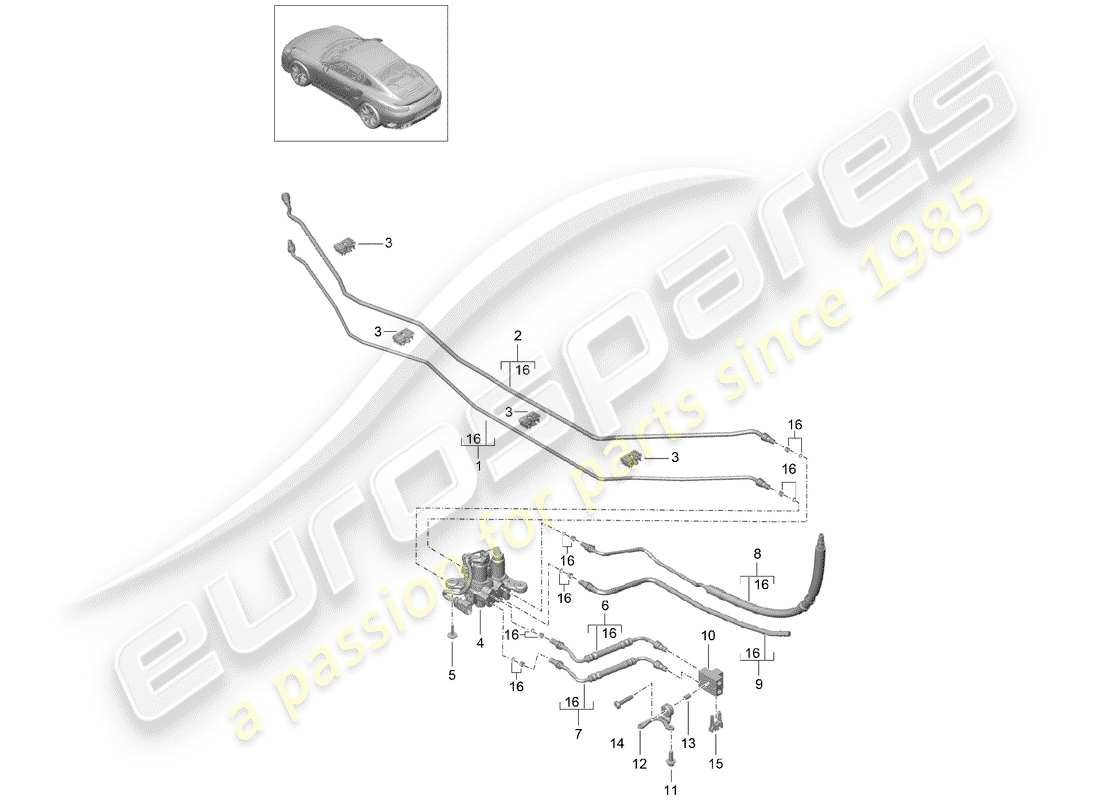 porsche 991 turbo (2019) diagrama de piezas de la línea hidráulica