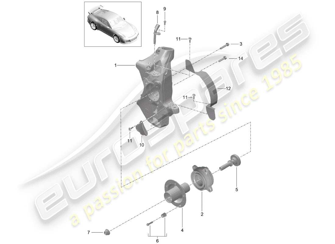 porsche 2017 (991-2 r/gt3/rs) diagrama de piezas del portador de ruedas