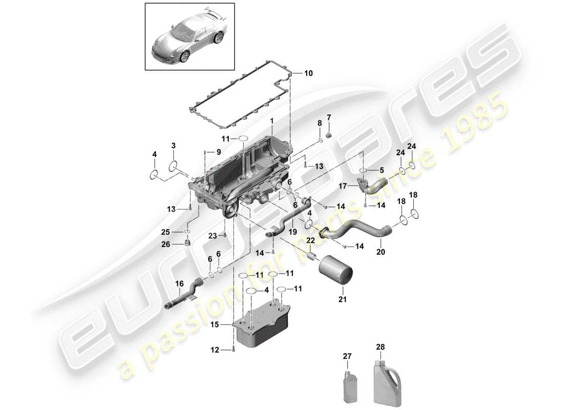 porsche 2017 (991-2 r/gt3/rs) diagrama de piezas del filtro de aceite