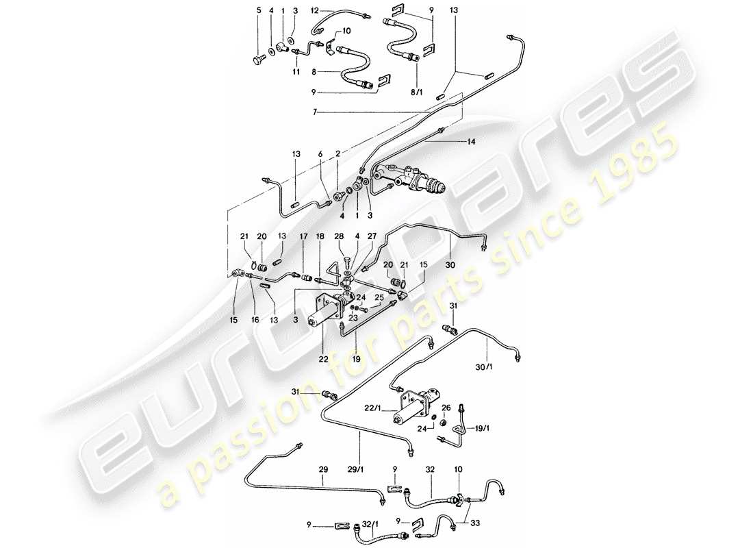 porsche 1971 (914) líneas de freno diagrama de piezas