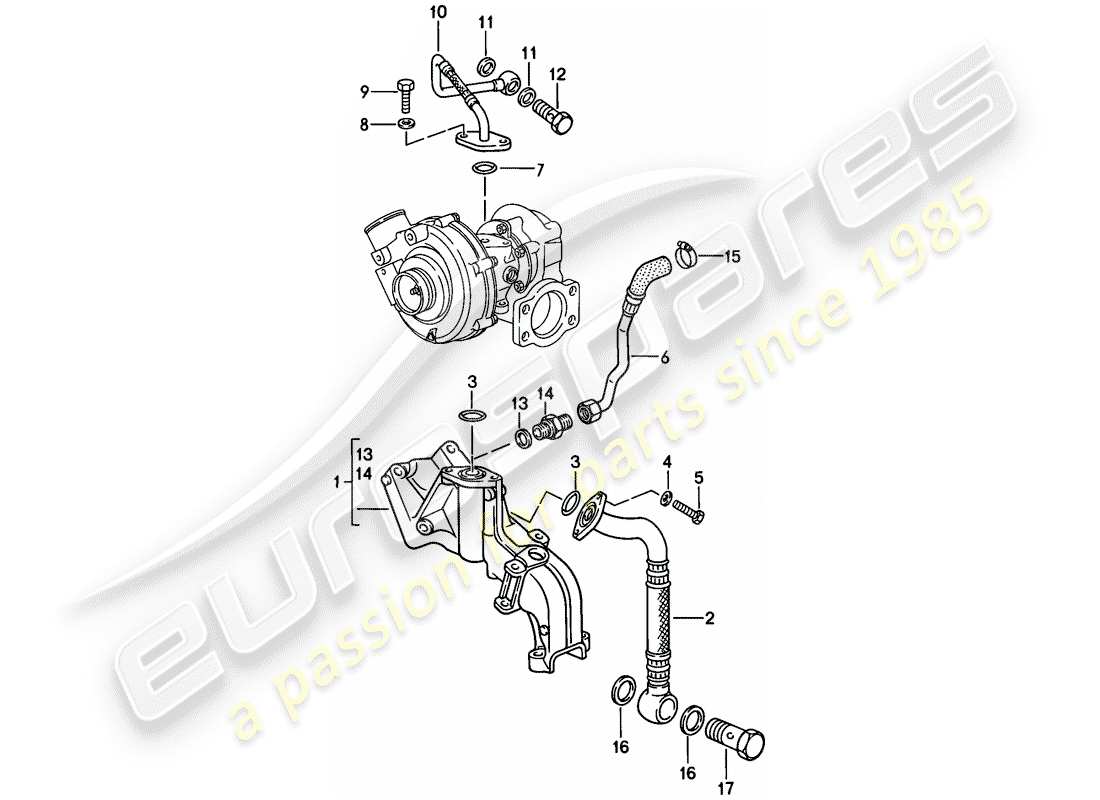 porsche 1986 (944) lubricación del motor - - turbocompresor de gases de escape diagrama de piezas