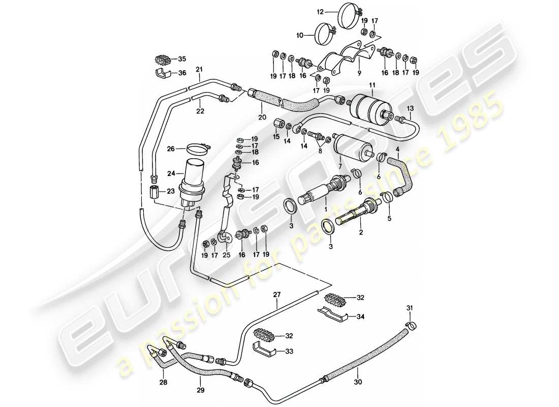 porsche 1984 (928) fuel system diagrama de piezas