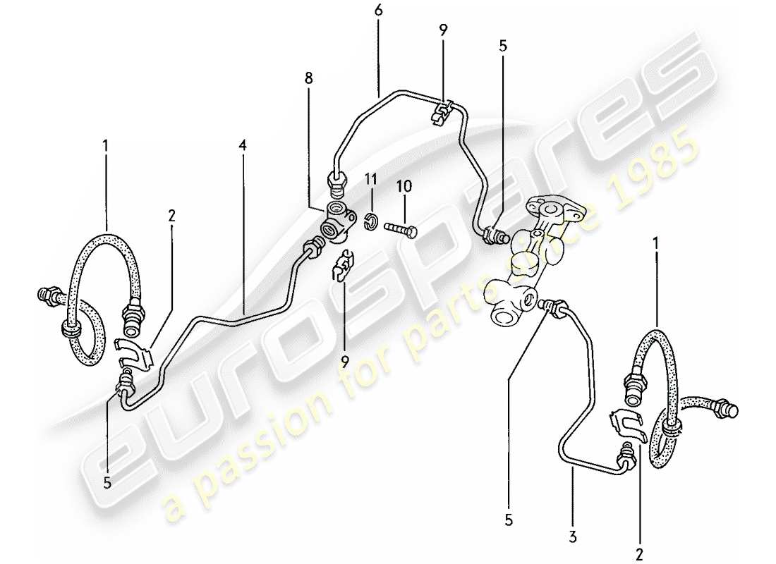 porsche 1976 (924) diagrama de piezas de líneas de freno