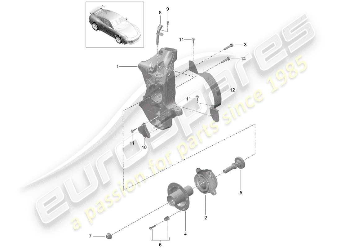 porsche 991r/gt3/rs (2017) diagrama de piezas del portador de ruedas