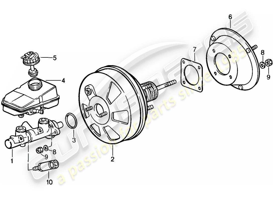 porsche 1986 (944) cilindro maestro de freno - refuerzo de freno - depósito - -abs- diagrama de piezas