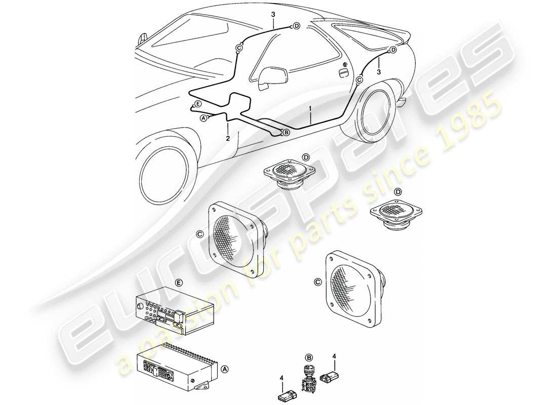 porsche 1983 (928) arnés - altavoz diagrama de piezas
