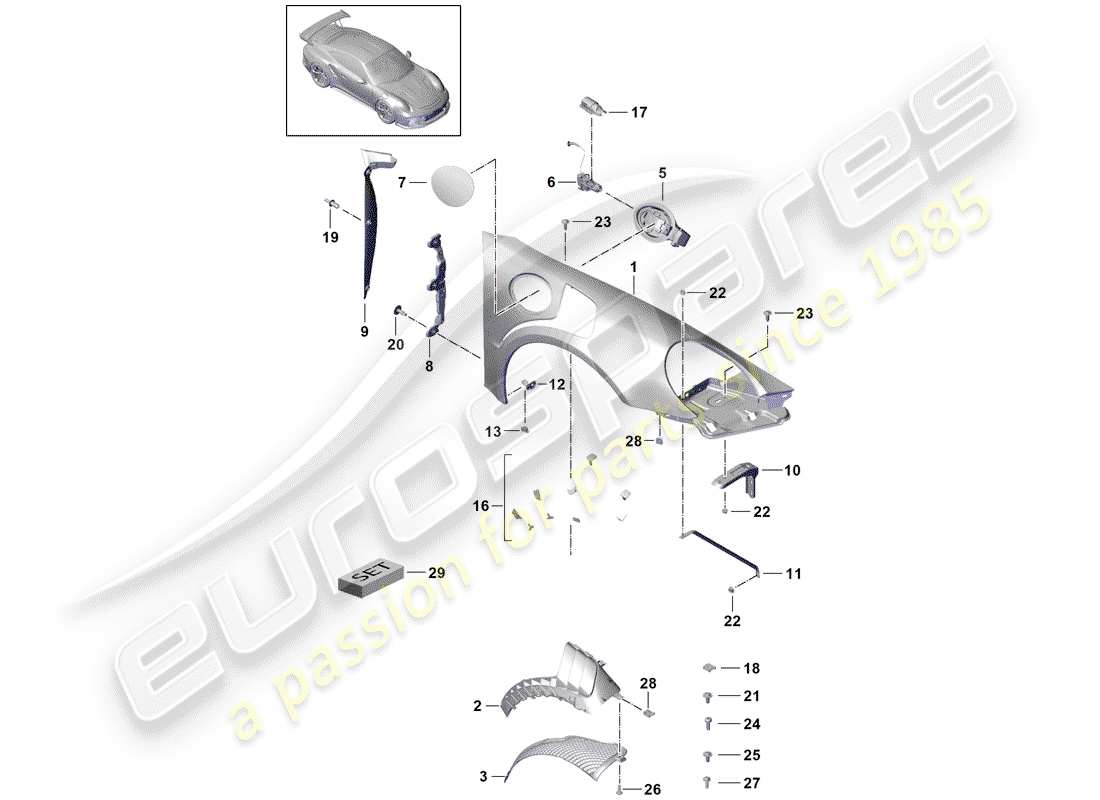 porsche 2017 (991-2 r/gt3/rs) diagrama de piezas de sujetadores