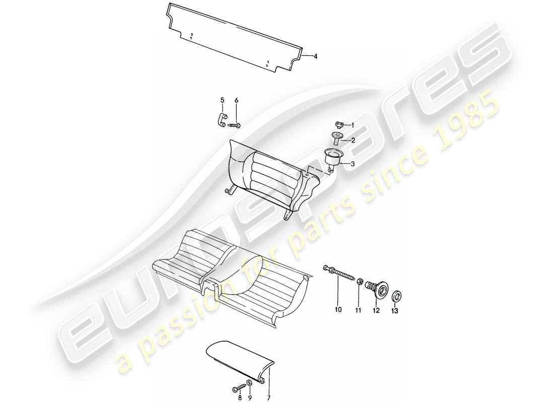 porsche 1987 (924s) asiento de emergencia - partes individuales esquema de piezas
