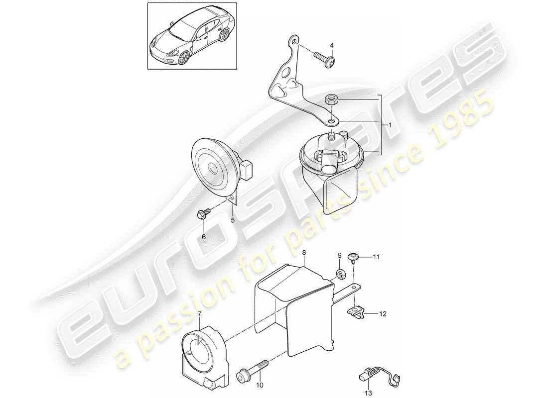 porsche 2014 (panamera 970) diagrama de piezas de la bocina de fanfaria