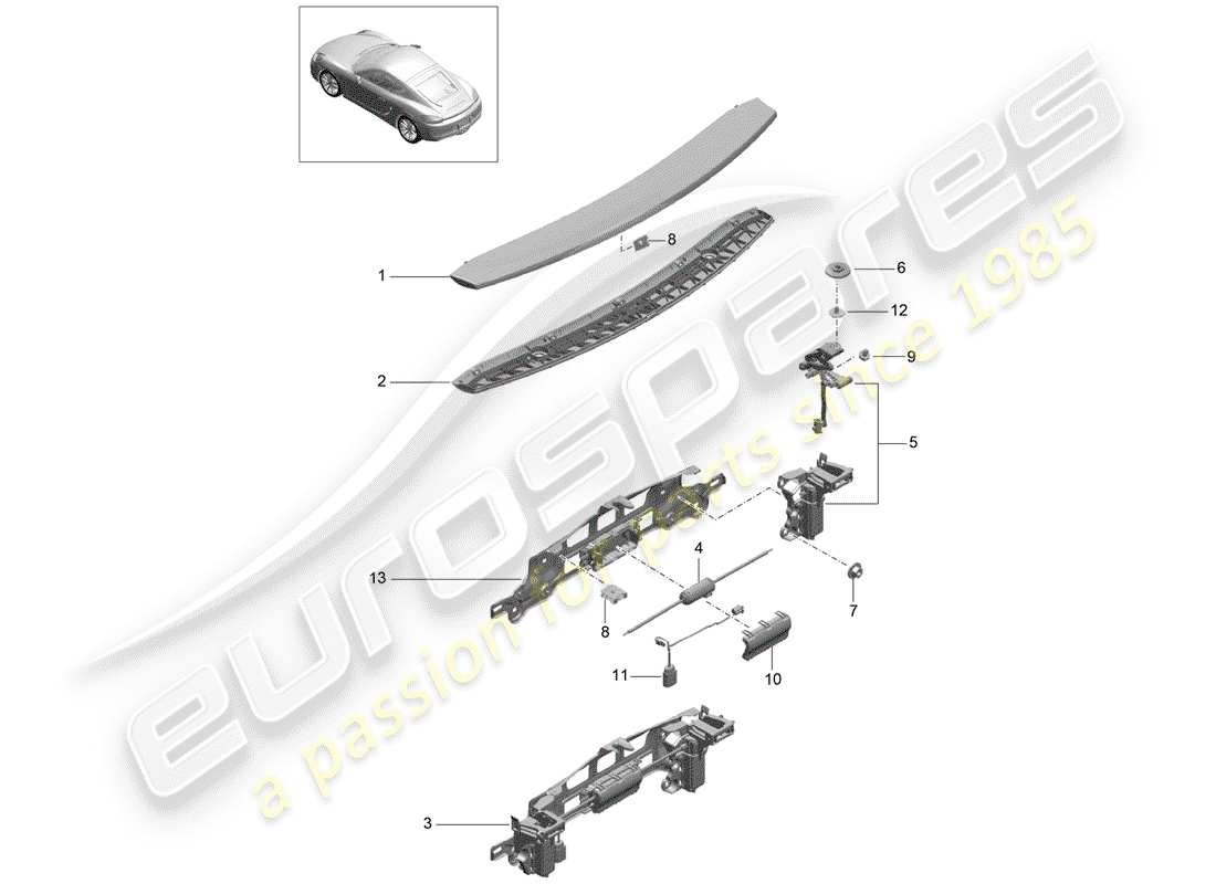 porsche 2016 (981 cayman) diagrama de piezas del spoiler trasero