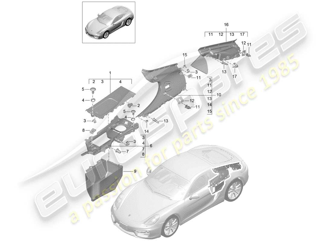 porsche 2016 (981 cayman) adornos diagrama de piezas