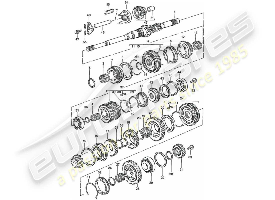 porsche 1987 (924s) engranajes y ejes - caja de cambios manual diagrama de piezas